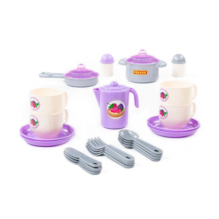 Polesie Set de cuisine pour enfants Wader 80196, 27 pièces en plastique, vaiselle pour 4 personnes (tasses, assiettes, couverts, ustensiles), à partir de 3 ans Polesie Set de cuisine pour enfants Wader 80196, 27 pièces en plastique, vaiselle pour 4 personnes (tasses, assiettes, couverts, ustensiles), à partir de 3 ans