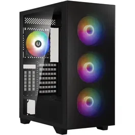 BitFenix Flow Noir - Boîtier PC moyen tour ATX avec façade mesh, fenêtre verre trempé et 4 ventilateurs ARGB intégrés - Sans alimentation