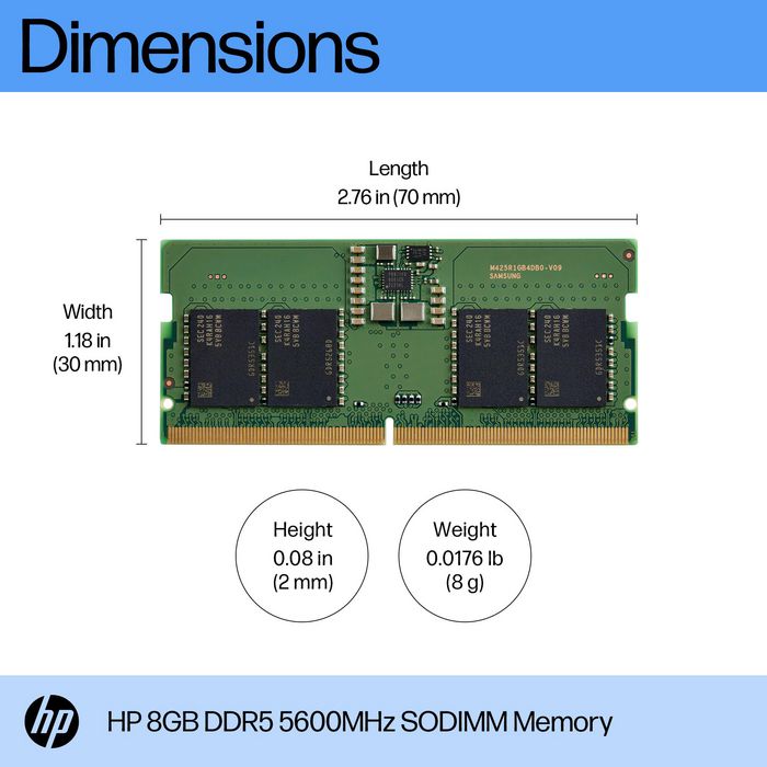 HP - Module de mémoire SODIMM DDR5 8 Go 5600 MHz pour ordinateur portable PC - Barrette RAM PC portable HP