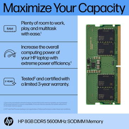 HP - Module de mémoire SODIMM DDR5 8 Go 5600 MHz pour ordinateur portable PC - Barrette RAM PC portable HP