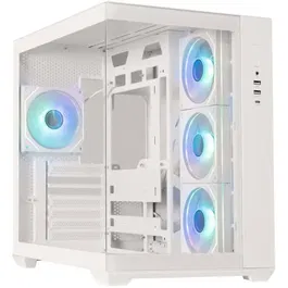 Bitfenix Boitier PC AL118 Cube ATX Blanc avec 4 Ventilateurs ARGB, Ports USB Type-C et 3.0 et Panneaux Verre Trempé