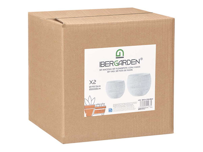 Ibergarden Lot de 2 pots rayés blanc 19 et 25 cm en céramique (Set de 2) Ibergarden Lot de 2 pots rayés blanc 19 et 25 cm en céramique (Set de 2)