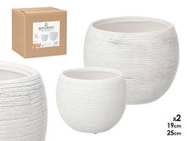 Ibergarden Lot de 2 pots rayés blanc 19 et 25 cm en céramique (Set de 2)
