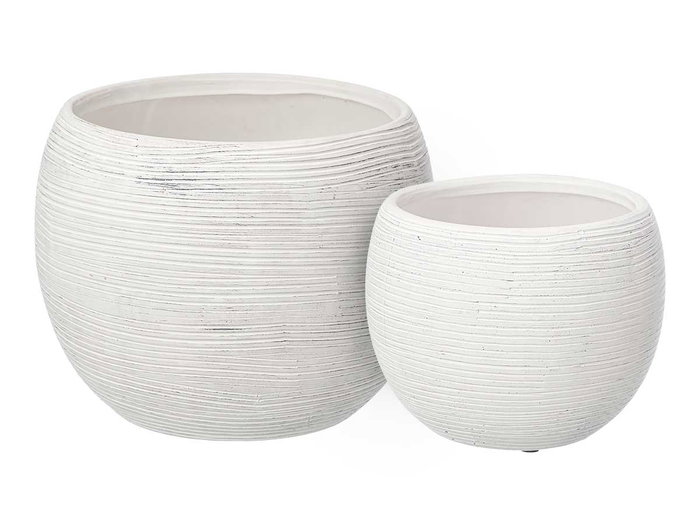 Ibergarden Lot de 2 pots rayés blanc 19 et 25 cm en céramique (Set de 2) Ibergarden Lot de 2 pots rayés blanc 19 et 25 cm en céramique (Set de 2)