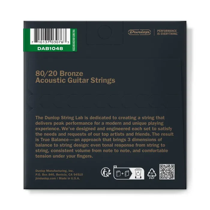 Dunlop Cordes Acoustique Bronze 80/20 Extra Light 10-48 Jeu Dunlop Cordes Acoustique Bronze 80/20 Extra Light 10-48 Jeu