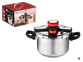 Kinvara Cocotte Minute 4L avec Roue Silicone 37x18x26cm Acier Inoxydable Argent Noir Rouge (Set de 6)