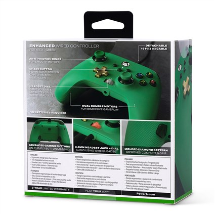 PowerA 1518814-02 Manette améliorée avec câble USB 3m pour Xbox Series X/S, Xbox One et Windows - Vert
