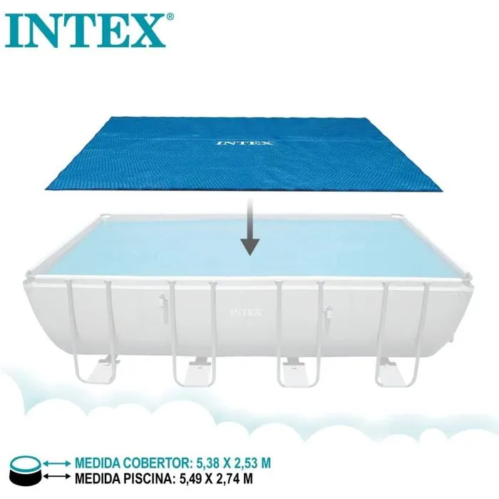 Intex Bâche à Bulles Rectangulaire pour Piscine 5.49 x 2.74 m Bleu - Couverture Solaire en Polyéthylène 160 Microns