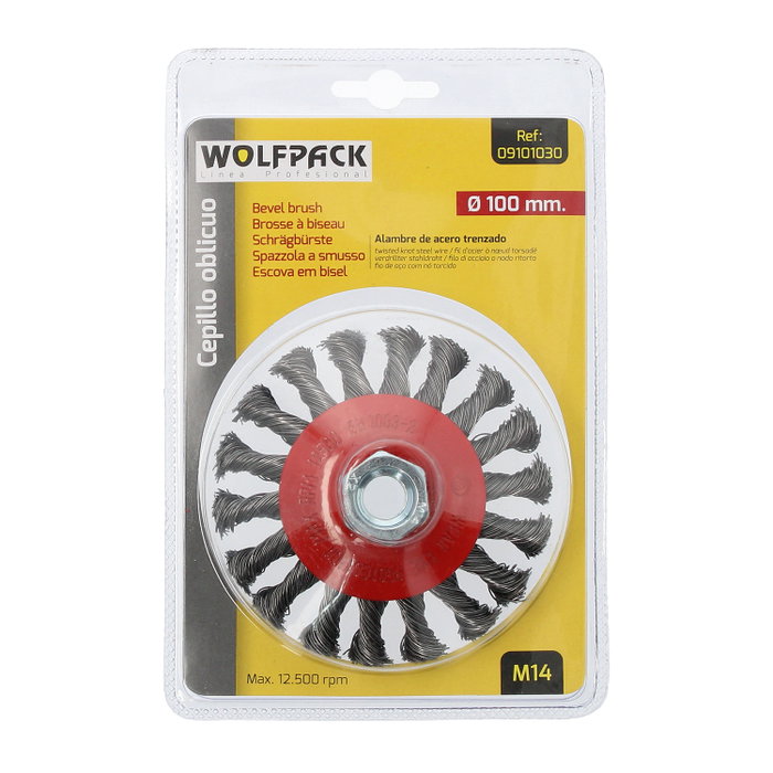 WOLFPACK LINEA PROFESIONAL Cepillo Oblique en Acier Tressé 100x10 mm M14 WOLFPACK LINEA PROFESIONAL Cepillo Oblique en Acier Tressé 100x10 mm M14