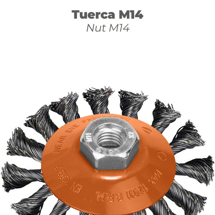 WOLFPACK LINEA PROFESIONAL Cepillo Oblique en Acier Tressé 100x10 mm M14 WOLFPACK LINEA PROFESIONAL Cepillo Oblique en Acier Tressé 100x10 mm M14