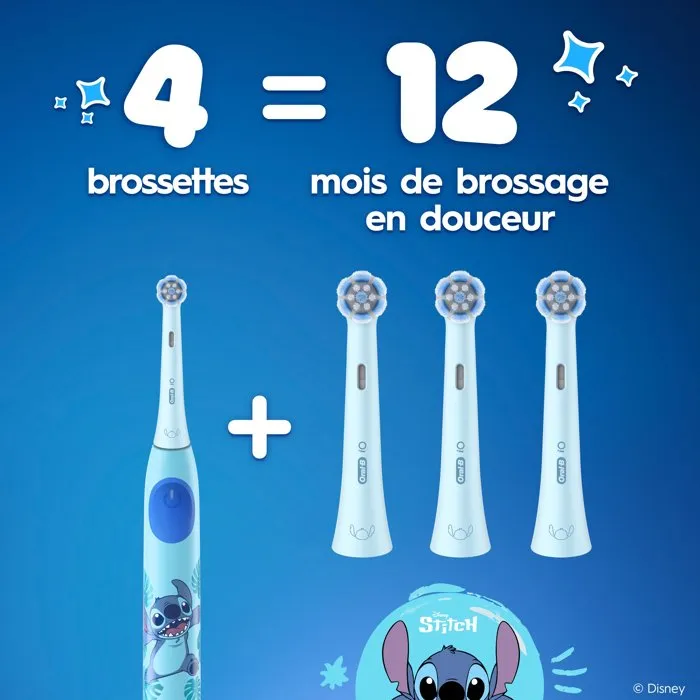 Oral-B Brossettes Disney Stitch Extra Douces Compatibles iO/iO2 Kids 6+, Lot de 3 pour Enfants à Partir de 6 Ans