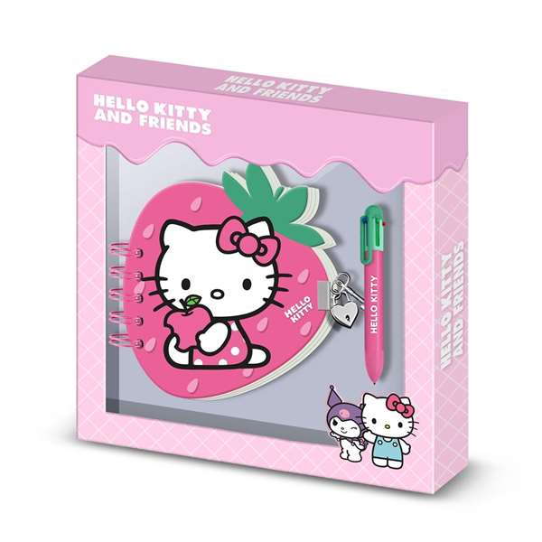 Hello Kitty - Carnet journal avec stylo 6 couleurs - Fermoir à clé motif fraise - 80 pages - Dimensions 24x23x2,5 cm - À partir de 3 ans Hello Kitty - Carnet journal avec stylo 6 couleurs - Fermoir à clé motif fraise - 80 pages - Dimensions 24x23x2,5 cm - À partir de 3 ans