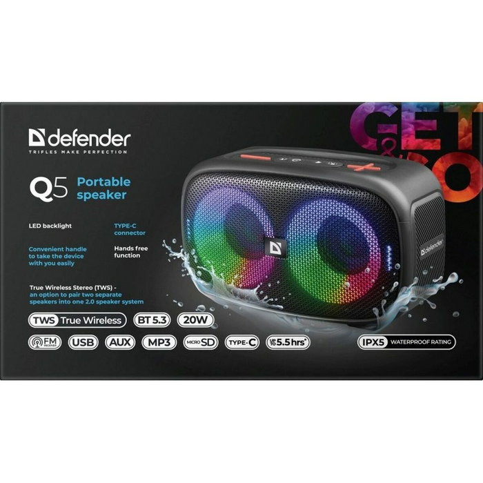 Defender Haut-parleur bluetooth portable 65305 Noir 20 W