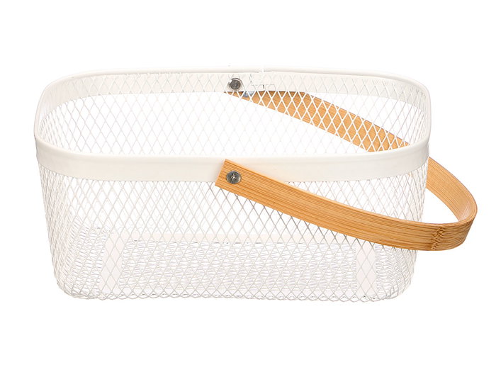 KINVARA Panier rectangulaire blanc avec poignée en bambou KINVARA Panier rectangulaire blanc avec poignée en bambou