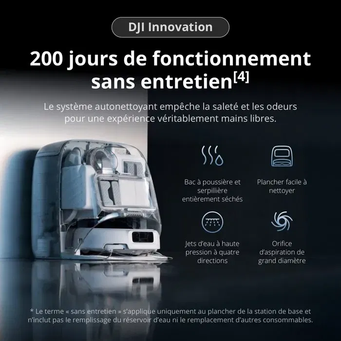 DJI Romo P Robot Aspirateur Laveur avec Station - Design Transparent - Aspiration 25000 Pa - Détection Millimétrique - Autonomie 200 Jours - Aspirateur Robot