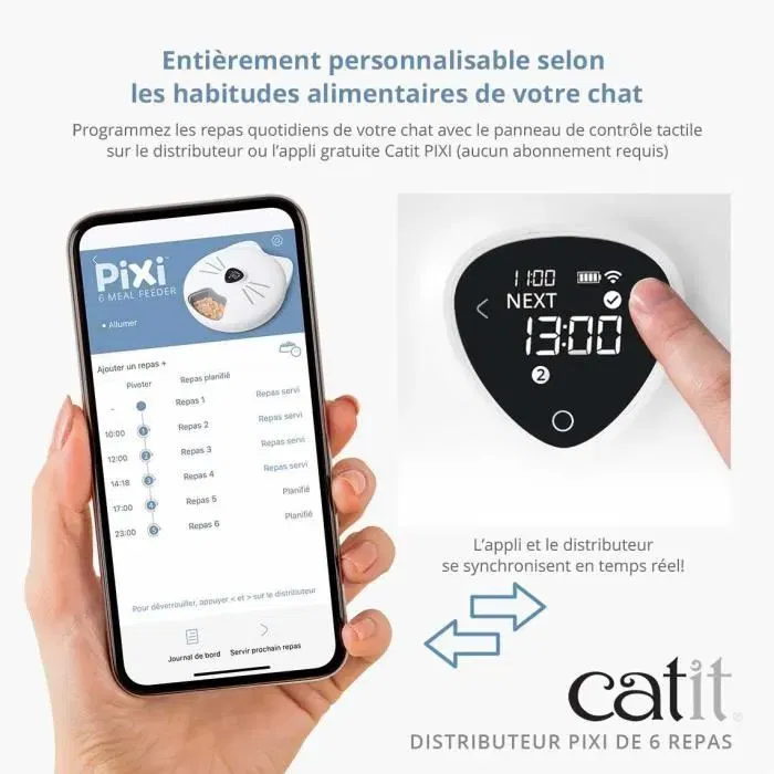 Catit PIXI SMART - Distributeur de nourriture connecté pour chat - 6 x 170 ml - Écran tactile LCD - Avec blocs réfrigérants