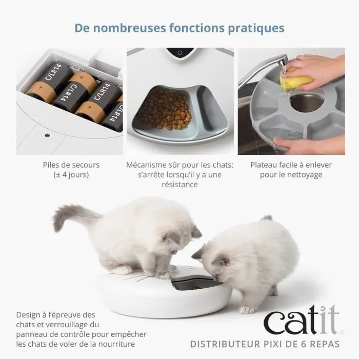 Catit PIXI SMART - Distributeur de nourriture connecté pour chat - 6 x 170 ml - Écran tactile LCD - Avec blocs réfrigérants