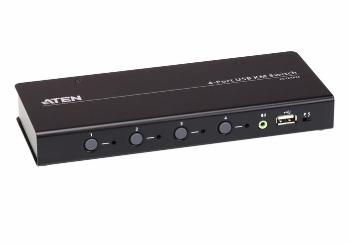 Aten CS724KM - Commutateur KVM USB 4 ports pour contrôler 4 PC avec 1 clavier/souris, câbles inclus, basculement sans limite