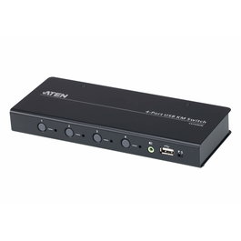 Aten CS724KM - Commutateur KVM USB 4 ports pour contrôler 4 PC avec 1 clavier/souris, câbles inclus, basculement sans limite
