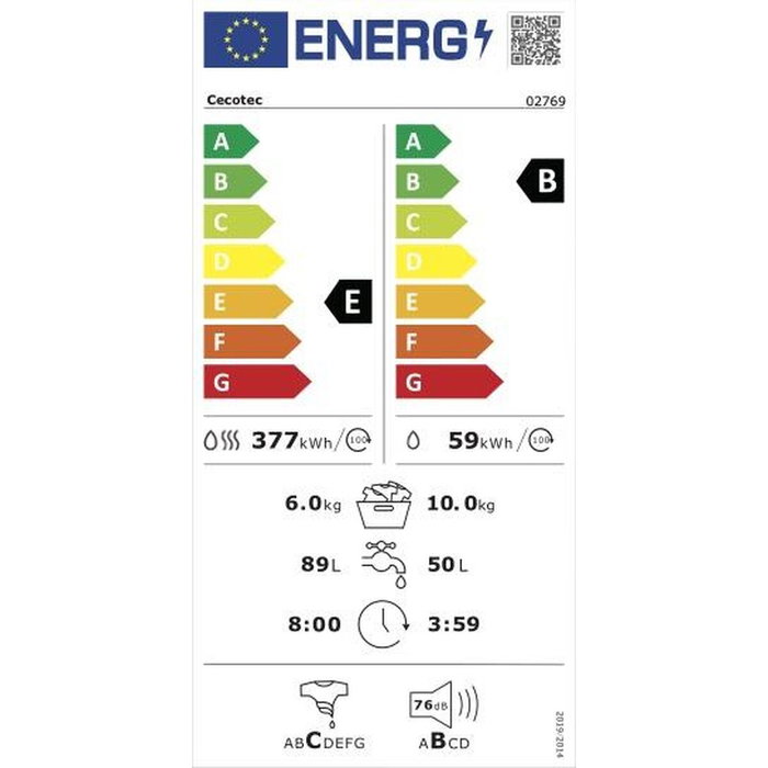 Cecotec Lave-linge séchant 10680 Inverter Steel 10/6 kg 1400 rpm A Moteur Vapeur