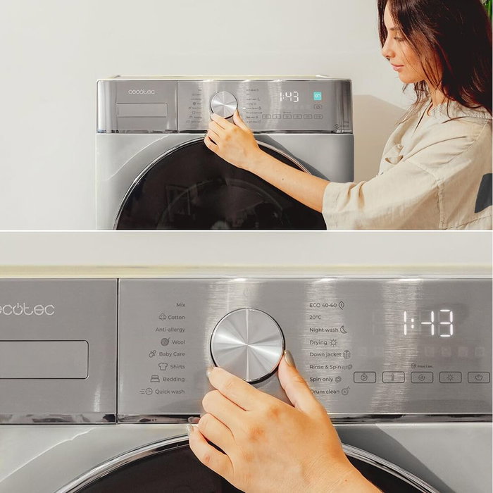 Cecotec Lave-linge séchant 10680 Inverter Steel 10/6 kg 1400 rpm A Moteur Vapeur