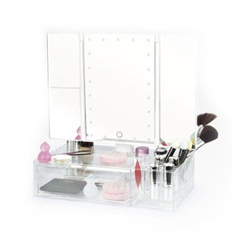 Perfect Beauty Miroir de Maquillage LED avec Organisateur et Grossissements 2X/3X