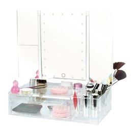 Perfect Beauty Miroir de Maquillage LED avec Organisateur et Grossissements 2X et 3X