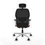 Chaise Alfera Synchrone/Traslack Maille/tissu Marron foncé Maille Noir Structure polyamide blanc Accoudoirs noirs et blancs Appui-tête 2D Roulettes 65mm nylon