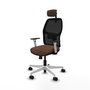 Chaise Alfera Synchrone/Traslack Maille/tissu Marron foncé Maille Noir Structure polyamide blanc Accoudoirs noirs et blancs Appui-tête 2D Roulettes 65mm nylon
