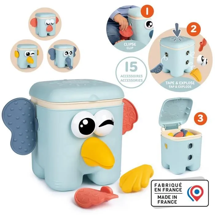 Smoby Cube d'éveil Badaboum - Jeu de construction créatif avec 15 pièces pour créer 3 animaux (koala, toucan, éléphant) - Fabrication française