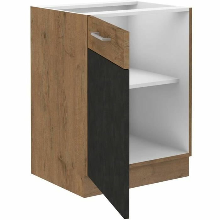 Meuble bas ROCK - Chêne lancelot et gris matera - 1 porte - L60 x H82 cm
