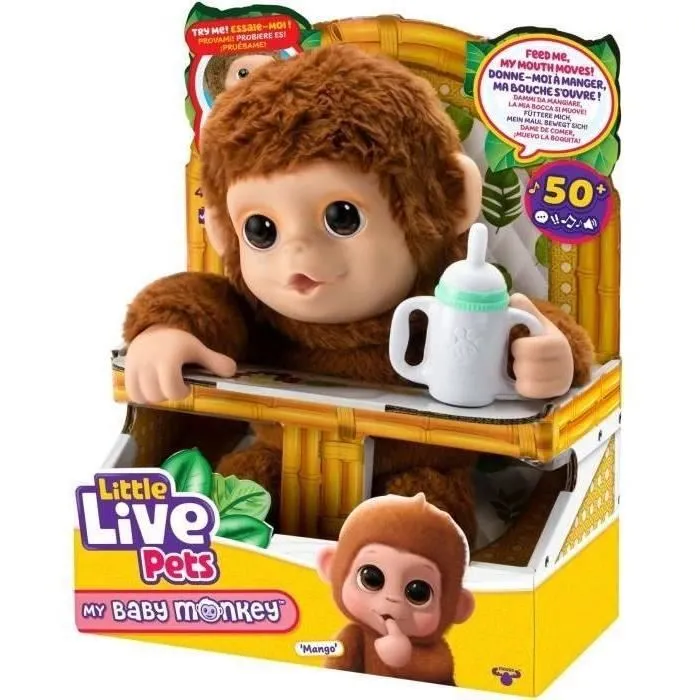Moose Toys - Little Live Pets - Mon Bébé Singe Interactif Mango, Peluche avec 50+ Sons et Réactions, Accessoires Inclus (Réf. LITTLE LIVE PETS) Moose Toys - Little Live Pets - Mon Bébé Singe Interactif Mango, Peluche avec 50+ Sons et Réactions, Accessoires Inclus (Réf. LITTLE LIVE PETS)