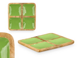 GIFTDECOR Plateau carré 4 compartiments en bois de manguier vert