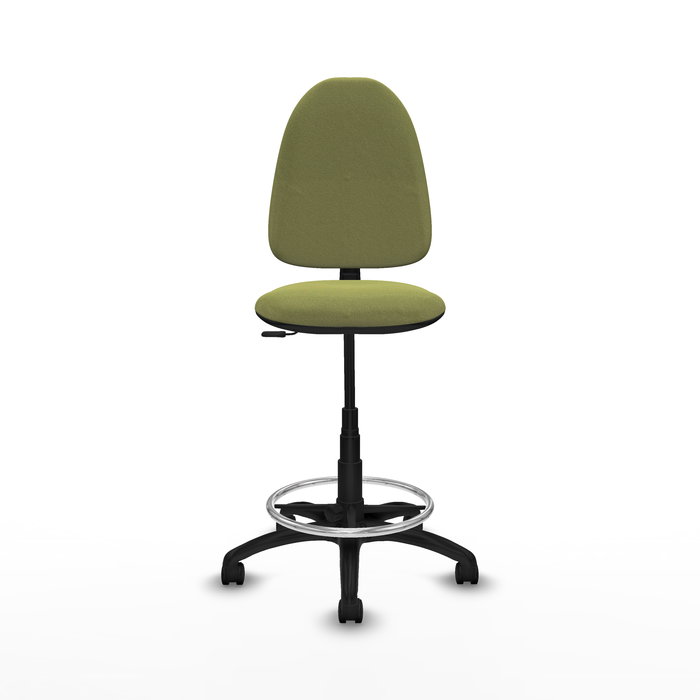 Tabouret Aýna taburete Contact permament de base Tissu Vert olive Structure polyamide noire Sans accoudoirs Sans appui-tête Roulettes en nylon 50 mm