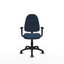 Chaise de bureau Algarra avec mécanisme Contact permanent de base, rembourrée en simili cuir bleu marine. Équipée d'une base en polyamide noir, d'accoudoirs 1D et de roulettes pour parquet
