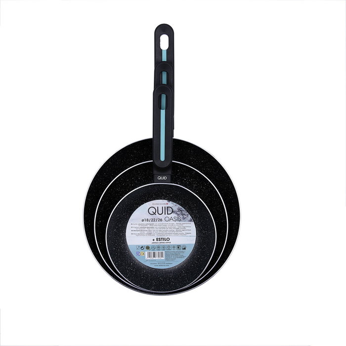 Quid Set de 3 Sartenes Oasis en Aluminium Prensado Negro, 18 cm - 22 cm - 26 cm