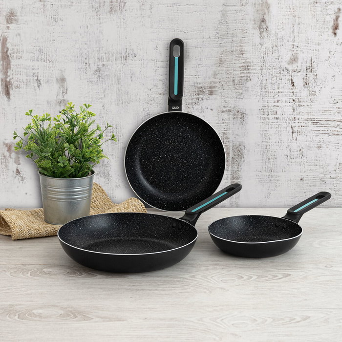 Quid Set de 3 Sartenes Oasis en Aluminium Prensado Negro, 18 cm - 22 cm - 26 cm