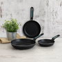 Quid Set de 3 Sartenes Oasis en Aluminium Prensado Negro, 18 cm - 22 cm - 26 cm
