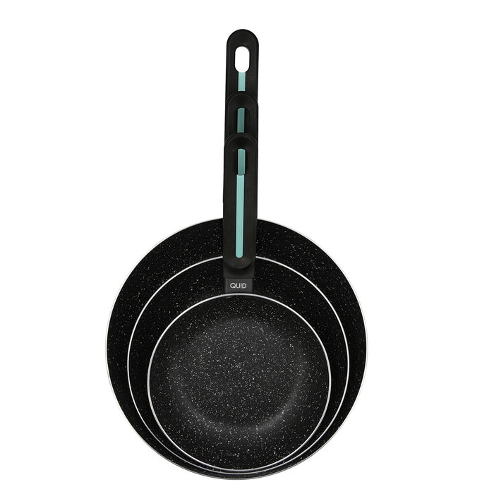 Quid Set de 3 Sartenes Oasis en Aluminium Prensado Negro, 18 cm - 22 cm - 26 cm