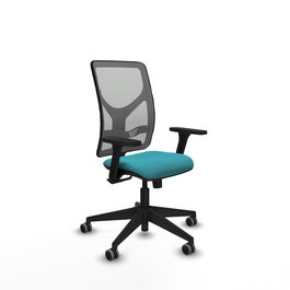 Chaise Motilla Synchro 3 positions tissu Turquoise Maille Gris Base pyramidale noire Accoudoir 3D Sans appui-tête Roulettes 65mm pour moquette