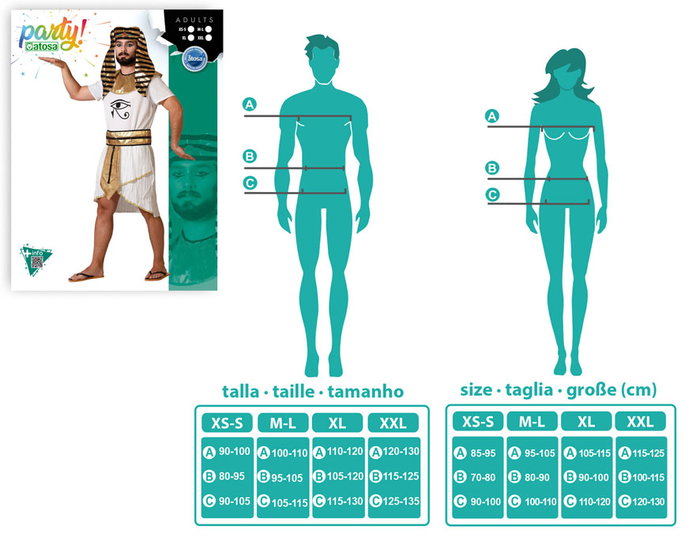 Déguisement Égyptien pour Homme Adulte - Costume Carnaval avec Couronne, Collier, Tunique et Ceinture - Taille XS/S - Polyester - Blanc Déguisement Égyptien pour Homme Adulte - Costume Carnaval avec Couronne, Collier, Tunique et Ceinture - Taille XS/S - Polyester - Blanc