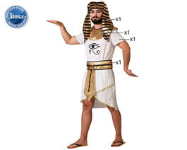 Déguisement Homme Adulte Égyptien Blanc Taille XS-S avec Couronne, Collier, Tunique et Ceinture - Polyester