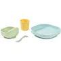 Beaba Pack Premier Repas Bébé - Coffret 4 pièces en silicone (Assiette, bol, verre, cuillère) - Jaune/Vert - Compatible micro-ondes et lave-vaisselle - Sans BPA, PVC, phtalates