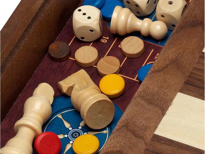 Cayro - Jeux en bois dans coffret avec accessoires - Set de 5 jeux - Dimensions 29 x 29 cm