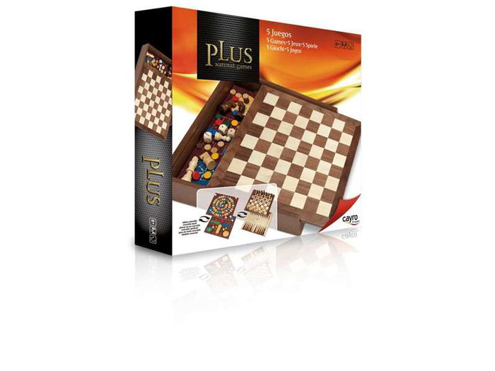 Cayro - Jeux en bois dans coffret avec accessoires - Set de 5 jeux - Dimensions 29 x 29 cm
