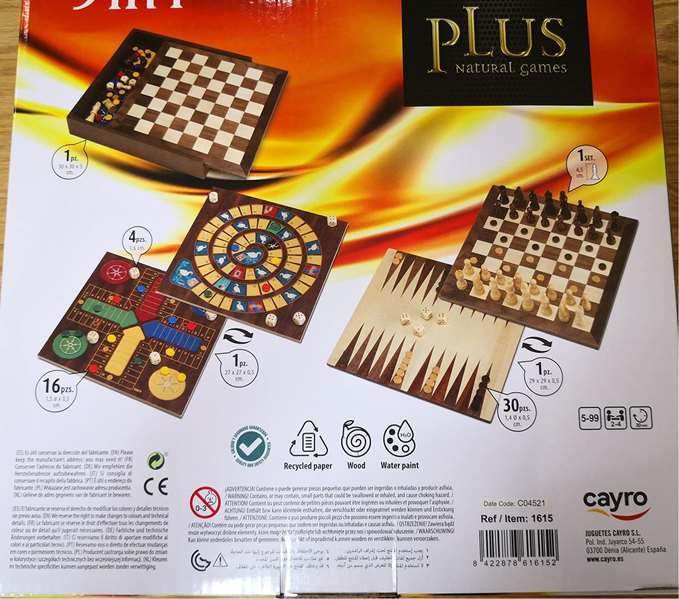 Cayro - Jeux en bois dans coffret avec accessoires - Set de 5 jeux - Dimensions 29 x 29 cm