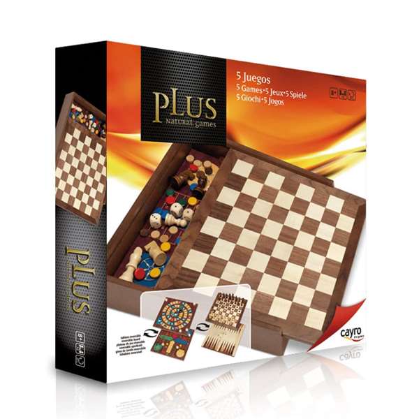 Cayro - Jeux en bois dans coffret avec accessoires - Set de 5 jeux - Dimensions 29 x 29 cm