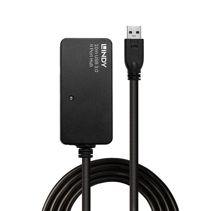 Lindy Rallonge Active avec Hub USB 3.0 Pro, 4 Ports, 10 mètres, Câble Actif pour Extension de Périphériques SuperSpeed 5 Gbit/s