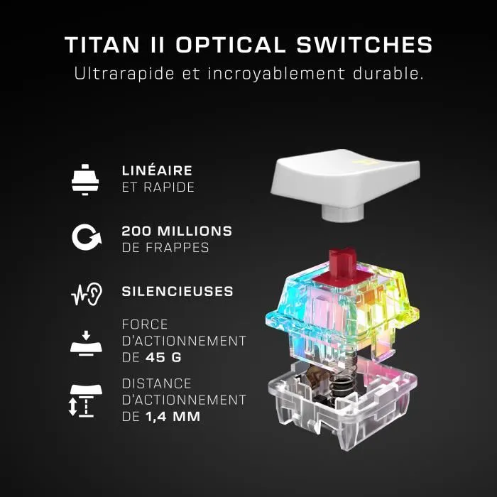 Turtle Beach Vulcan II Mini - Clavier gaming mécanique et optique filaire compact 65% avec interrupteurs TITAN II et éclairage RGB - Blanc