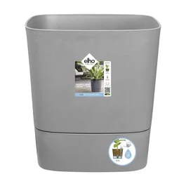 ELHO Pot de fleurs Greensense Aqua Care Carré 38 Ciment Clair - Avec réservoir d'eau, système arrosage intelligent - Intérieur/Extérieur - Ø 38 x H 38.9 cm